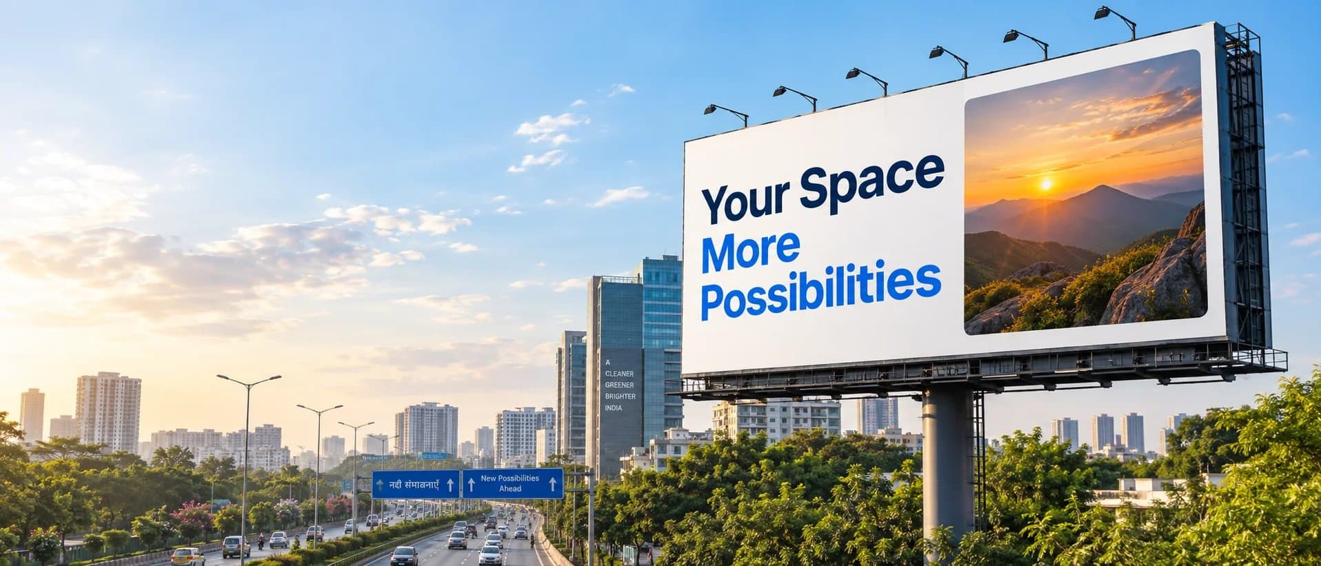 Outdoor media partner billboard in a growing city