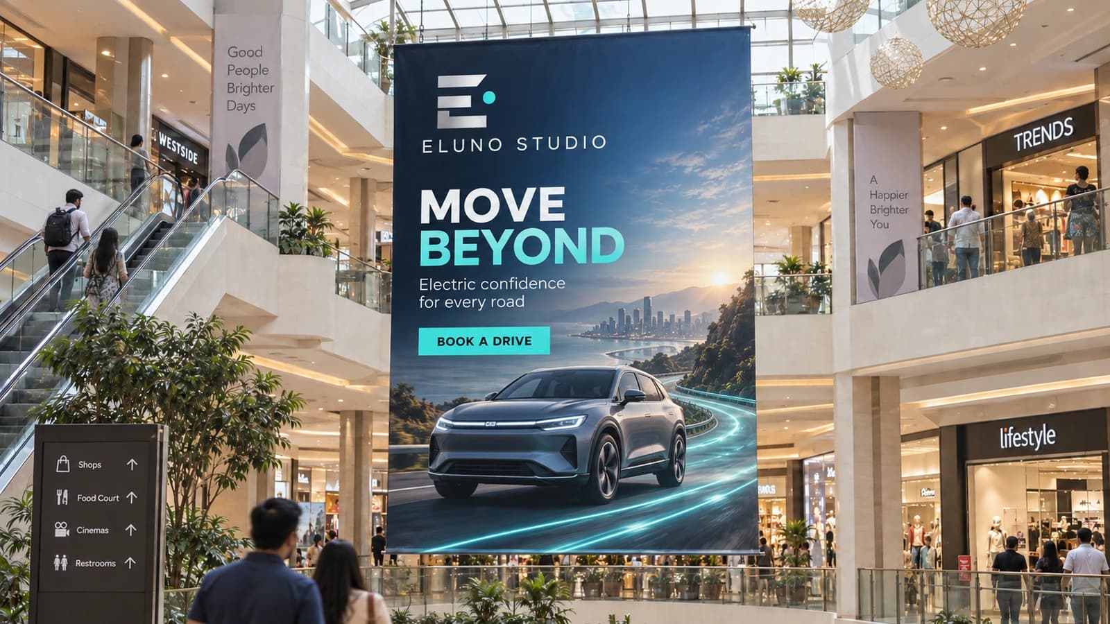Mall atrium displays — representative advertising image